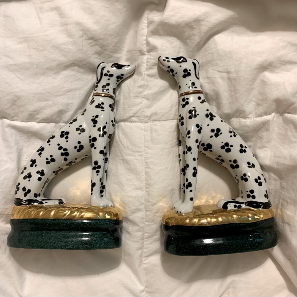 Vintage Dalmatian Dog Figurine Pair Chinoiserie Miniature Faux Staffordshire